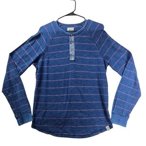 Lucky Brand Blue Red Stripe Long-Sleeve Henley Shirt